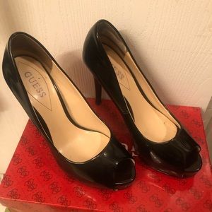 Guess open toe black heels